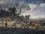 Jan Wijnants Landscape with cattle on a country road. painting